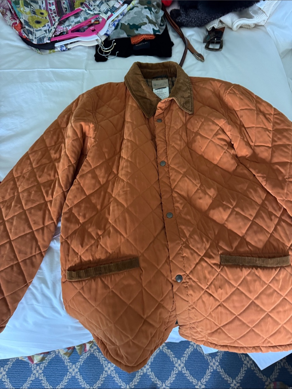 Beretta Men's Quilted Pea Coat in Rust with Corduroy Collar